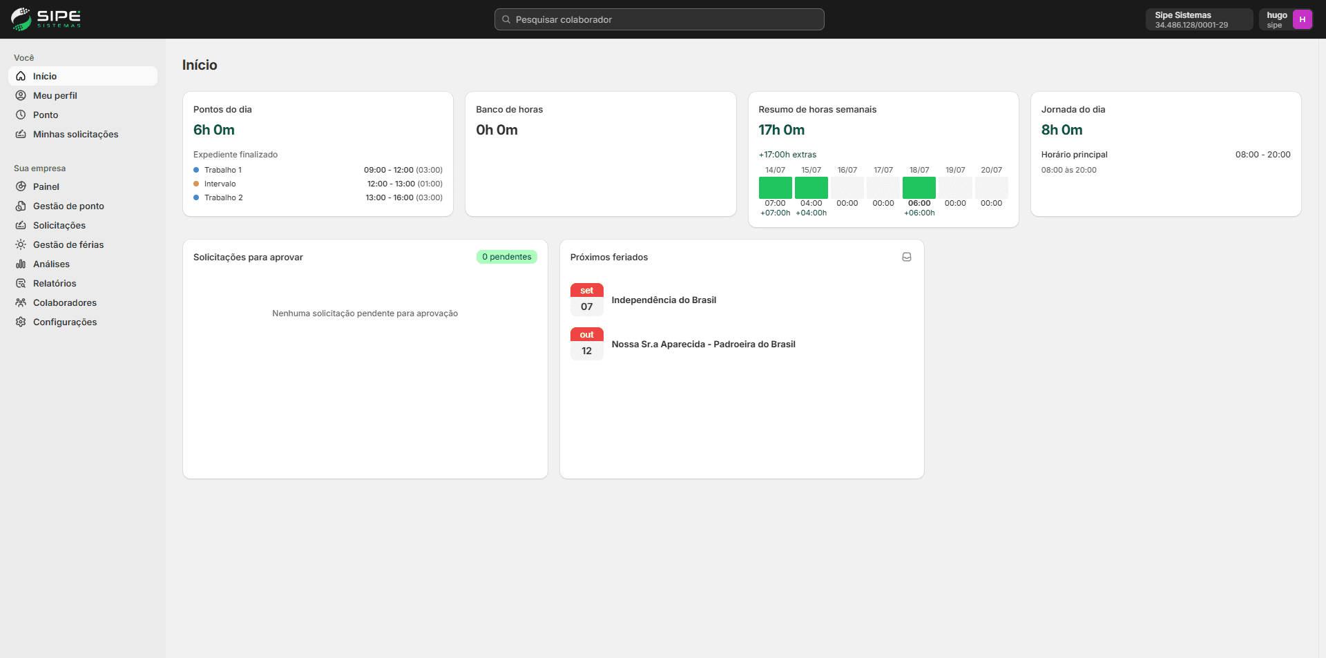 Screenshot da plataforma SIPE